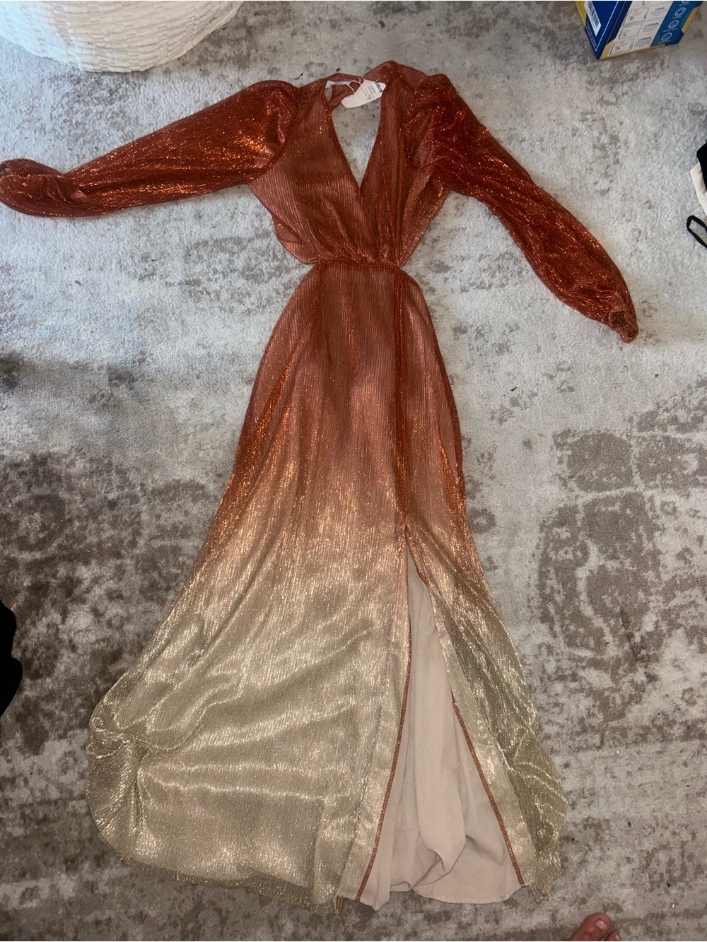 Kookaï Elegant Ombre Long-Sleeve Maxi Dress - Rust to Gold